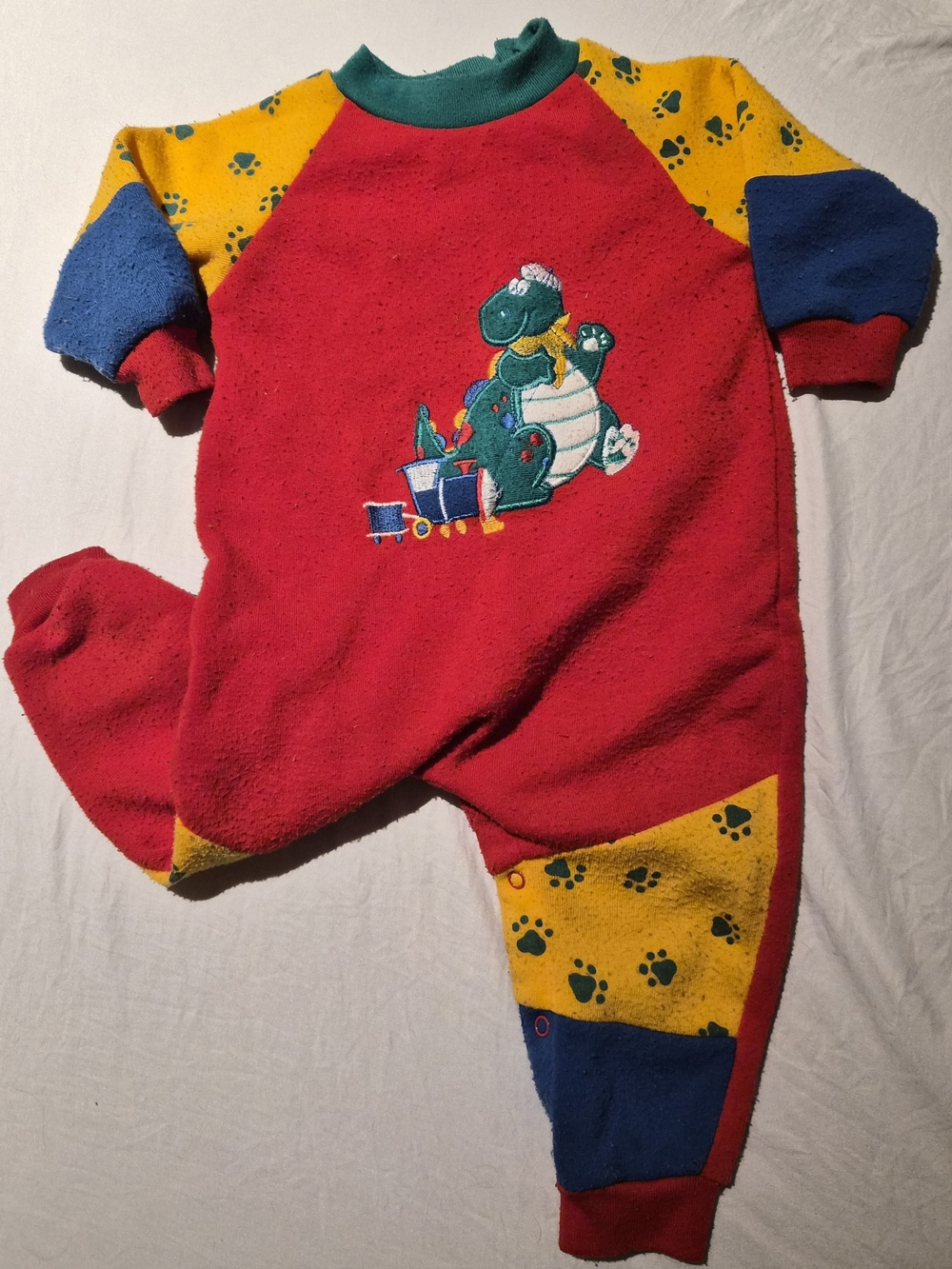 vintage dino colorblock romper